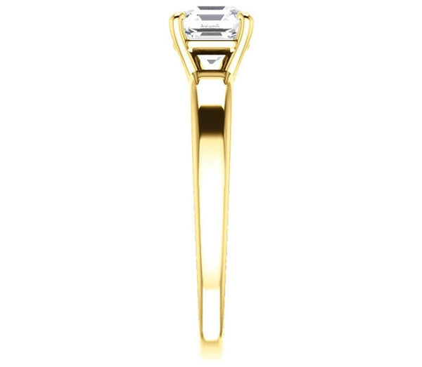 1.30ct (6.5mm) Asscher  14K Yellow Gold Engagement Ring with Common Prong Side Mounted Gem Accents