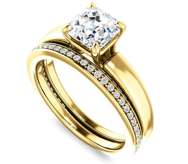 1.30ct (6.5mm) Asscher  14K Yellow Gold Engagement Ring with Common Prong Side Mounted Gem Accents