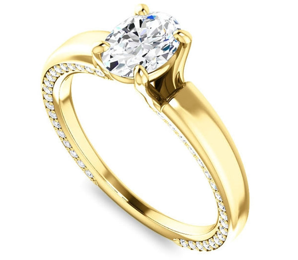 0.90ct (7.0x5.0mm) Oval  14K Yellow Gold Engagement Ring with Common Prong Side Mounted Gem Accents