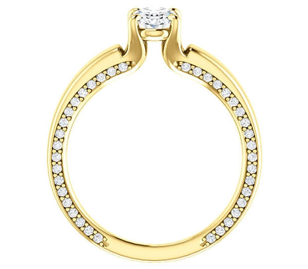 0.90ct (7.0x5.0mm) Oval  14K Yellow Gold Engagement Ring with Common Prong Side Mounted Gem Accents