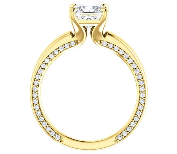 1.30ct (6.0mm) Princess  14K Yellow Gold Engagement Ring with Common Prong Side Mounted Gem Accents