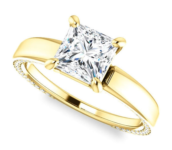 1.30ct (6.0mm) Princess  14K Yellow Gold Engagement Ring with Common Prong Side Mounted Gem Accents