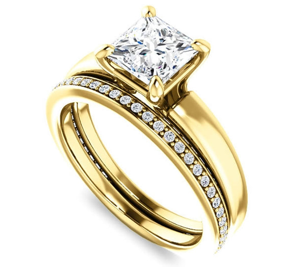 1.30ct (6.0mm) Princess  14K Yellow Gold Engagement Ring with Common Prong Side Mounted Gem Accents