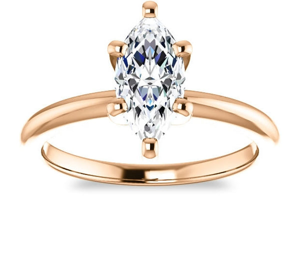 0.70ct (9.0x4.5mm) Marquise Moissanite 14k Rose Gold Solitaire Engagement Ring