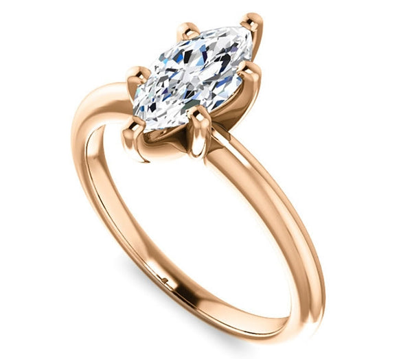 0.70ct (9.0x4.5mm) Marquise Moissanite 14k Rose Gold Solitaire Engagement Ring