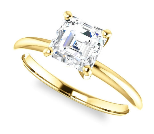 1.30ct (6.5mm) Asscher  14K Yellow Gold Solitaire Engagement Ring