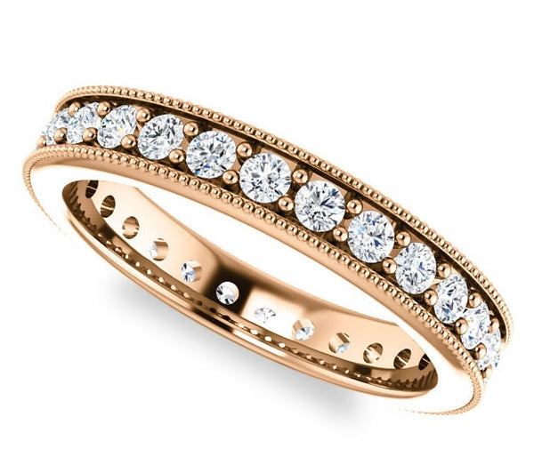 14K Rose Gold 3.5mm Common-Prong Wedding Band with Milgraine Edge