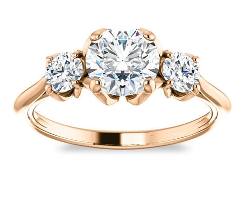 1.00ct (6.5mm) Round  14K Rose Gold Three Stone Engagement Ring