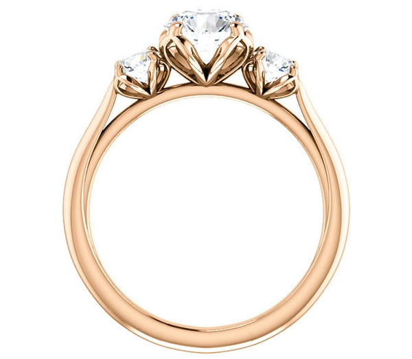 1.00ct (6.5mm) Round  14K Rose Gold Three Stone Engagement Ring