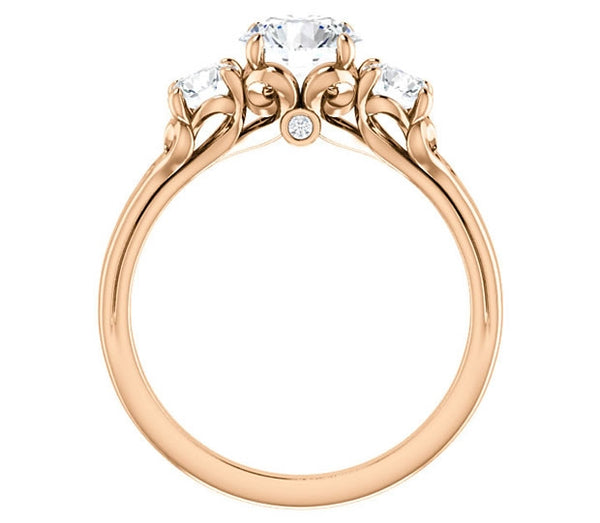 1.00ct (6.5mm) Round  14K Rose Gold Accented Three Stone Engagement Ring