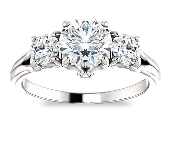 1.00ct (6.5mm) Round  14K White Gold Accented Three Stone Engagement Ring