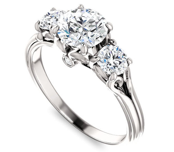 1.00ct (6.5mm) Round  14K White Gold Accented Three Stone Engagement Ring