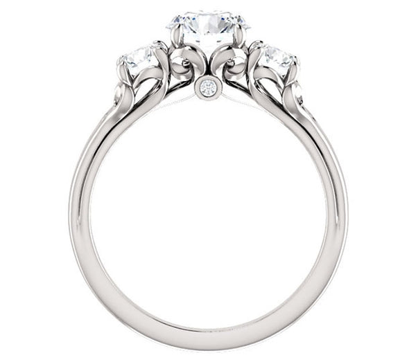 1.00ct (6.5mm) Round  14K White Gold Accented Three Stone Engagement Ring