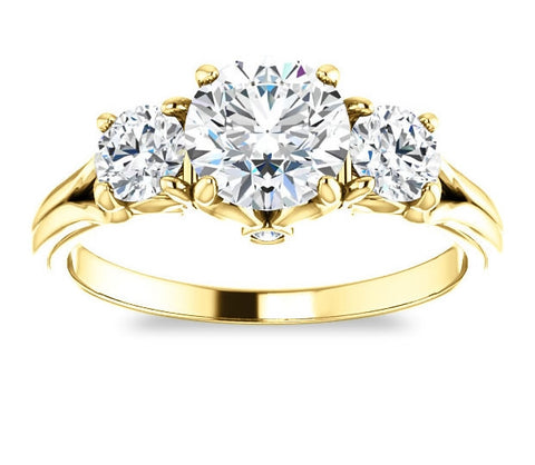 1.00ct (6.5mm) Round  14K Yellow Gold Accented Three Stone Engagement Ring