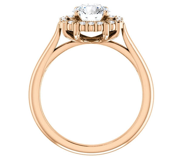 1.00ct (6.5mm) Round  14K Rose Gold Cathedral Halo Style Engagement Ring with Milgraine Accent