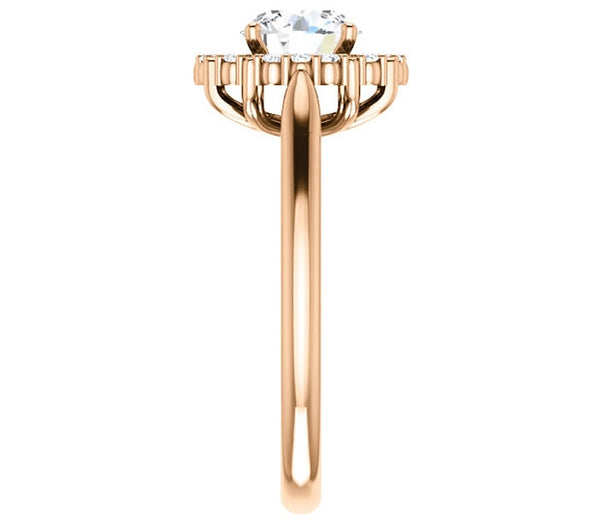 1.00ct (6.5mm) Round  14K Rose Gold Cathedral Halo Style Engagement Ring with Milgraine Accent