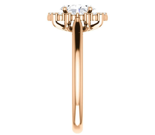 0.90ct (7.0x5.0mm) Oval  14K Rose Gold Cathedral Halo Style Engagement Ring with Milgraine Accent