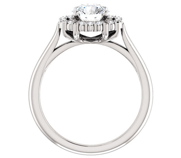 1.00ct (6.5mm) Round  14K White Gold Cathedral Halo Style Engagement Ring with Milgraine Accent