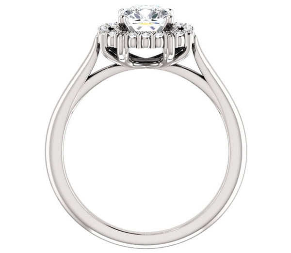 1.70ct (7.0mm) Cushion Moissanite 18k White Gold Cathedral Halo Style Engagement Ring with Milgraine