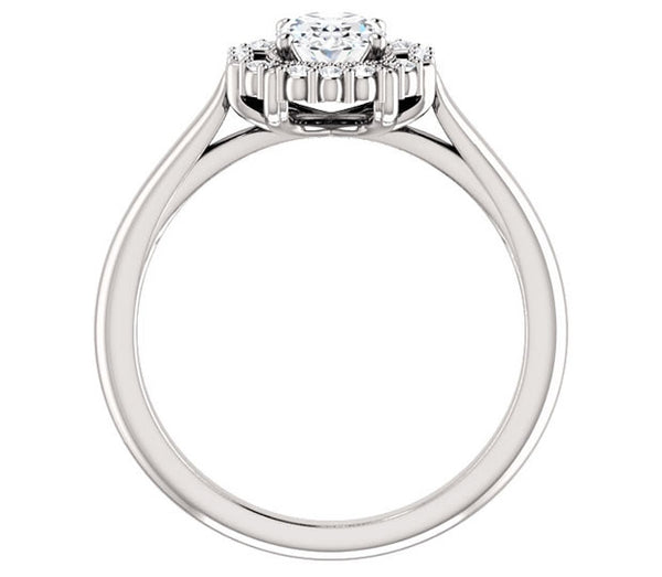 0.90ct (7.0x5.0mm) Oval  14K White Gold Cathedral Halo Style Engagement Ring with Milgraine Accent