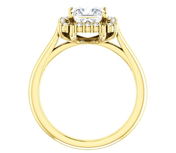 1.30ct (6.0mm) Princess  14K Yellow Gold Cathedral Halo Style Engagement Ring with Milgraine Accent