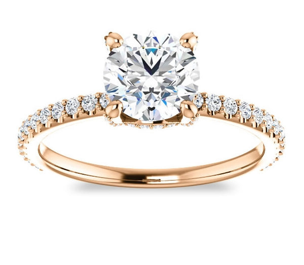 1.00ct (6.5mm) Round  14K Rose Gold Moissanite Engagement Ring