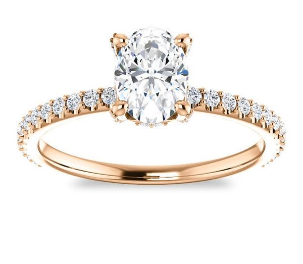 0.90ct (7.0x5.0mm) Oval  14K Rose Gold Moissanite Engagement Ring