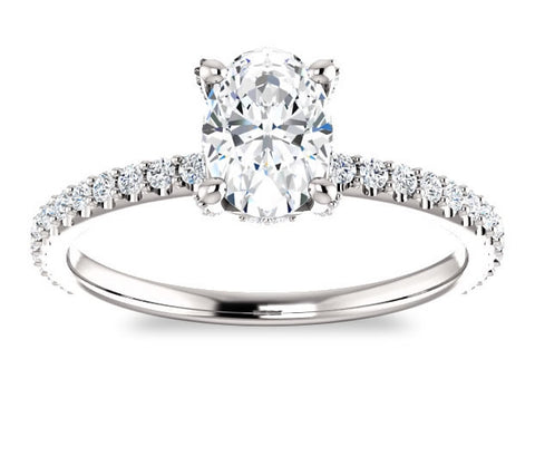 0.90ct (7.0x5.0mm) Oval  14K White Gold Moissanite Engagement Ring