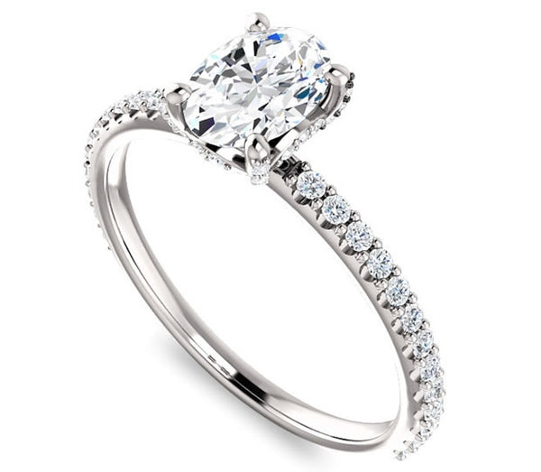 0.90ct (7.0x5.0mm) Oval  14K White Gold Moissanite Engagement Ring