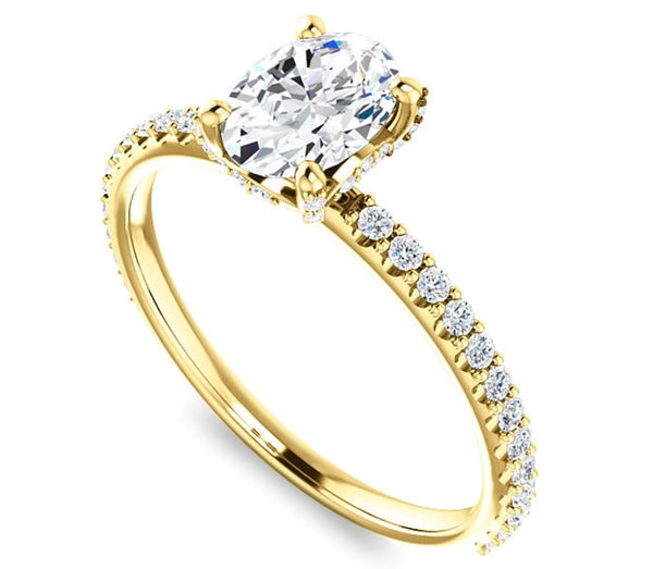 0.90ct (7.0x5.0mm) Oval  14K Yellow Gold Moissanite Engagement Ring