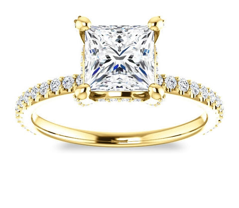 1.30ct (6.0mm) Princess  14K Yellow Gold Moissanite Engagement Ring