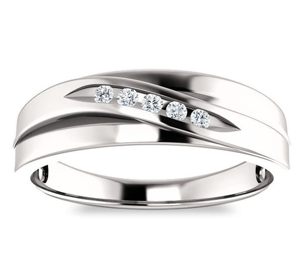 14k White Gold Mens Vintage Style  6mm Channel-Set Wedding Band