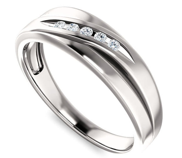 14k White Gold Mens Vintage Style  6mm Channel-Set Wedding Band