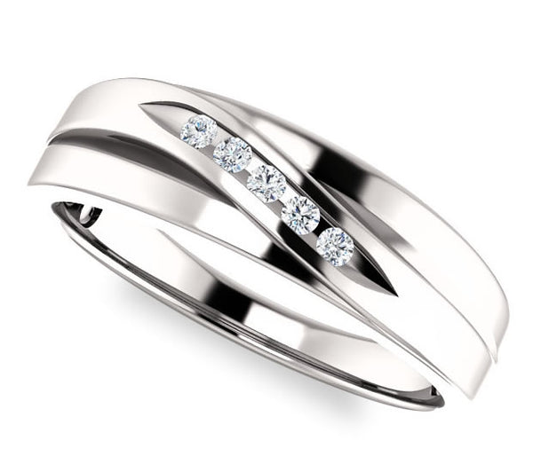 14k White Gold Mens Vintage Style  6mm Channel-Set Wedding Band