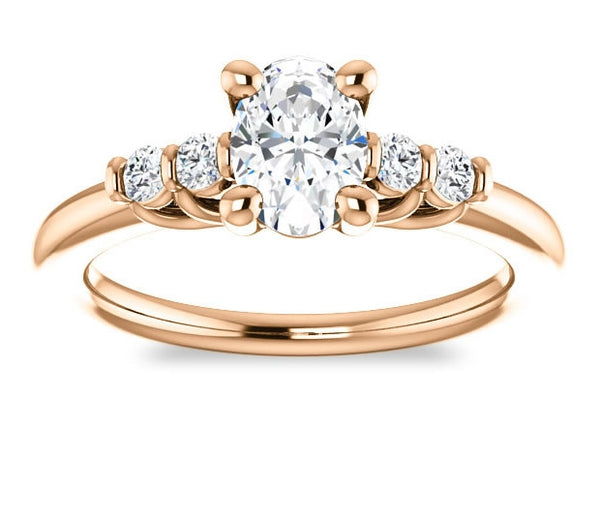 0.90ct (7.0x5.0mm) Oval  14K Rose Gold Trellis Moissanite Engagement Ring