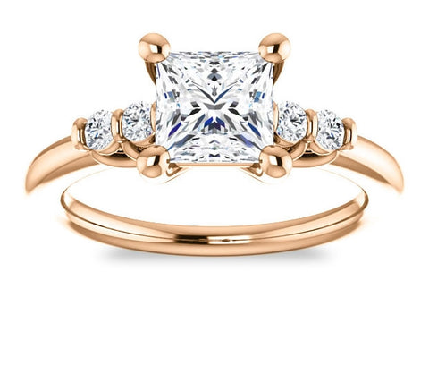 1.30ct (6.0mm) Princess  14K Rose Gold Trellis Moissanite Engagement Ring