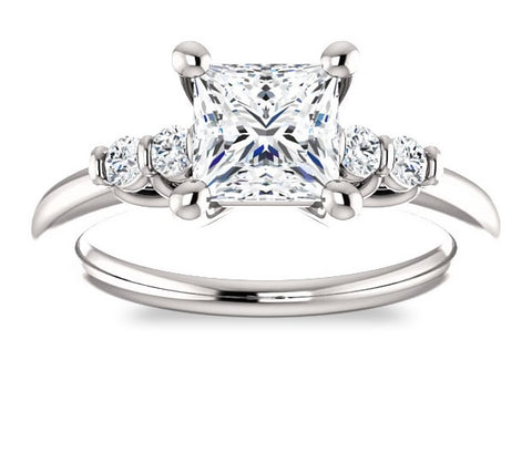 1.70ct (6.5mm) Princess  18K White Gold Trellis Moissanite Engagement Ring