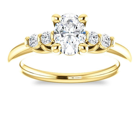 0.90ct (7.0x5.0mm) Oval  14K Yellow Gold Trellis Moissanite Engagement Ring