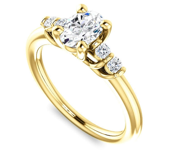 0.90ct (7.0x5.0mm) Oval  14K Yellow Gold Trellis Moissanite Engagement Ring