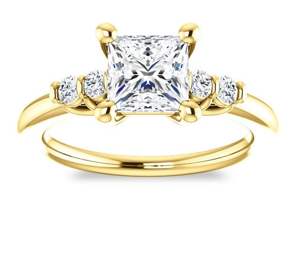 1.30ct (6.0mm) Princess  14K Yellow Gold Trellis Moissanite Engagement Ring