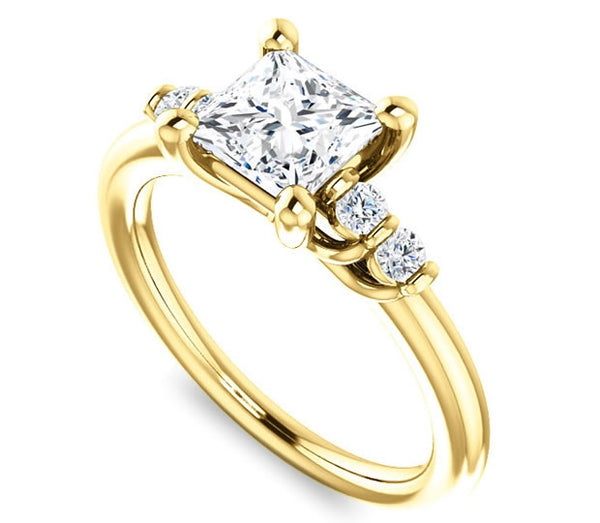 1.30ct (6.0mm) Princess  14K Yellow Gold Trellis Moissanite Engagement Ring