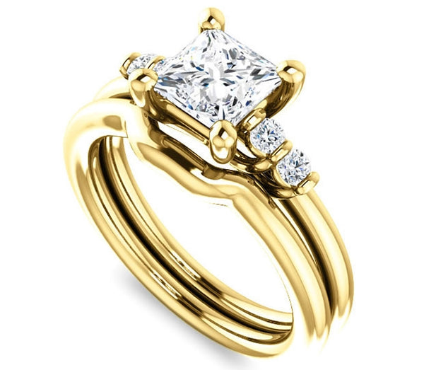 1.30ct (6.0mm) Princess  14K Yellow Gold Trellis Moissanite Engagement Ring