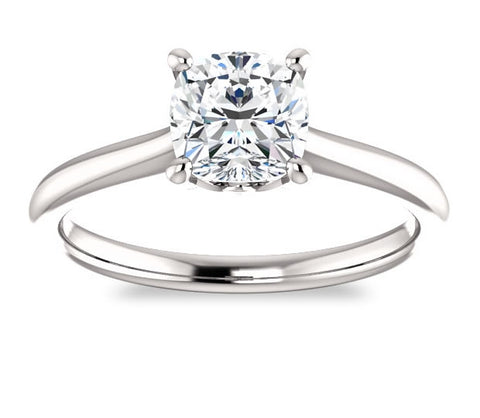 1.30ct (6.5mm) Cushion Moissanite Platinum Accented Solitaire Engagement Ring