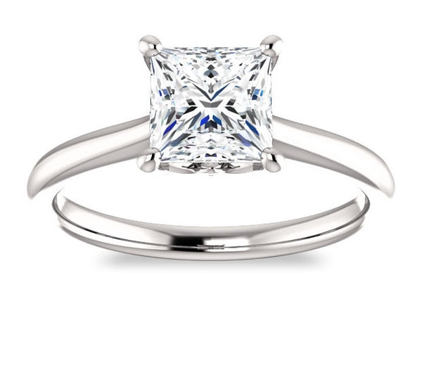 1.00ct (5.5mm) Princess Moissanite 14k White Gold Accented Solitaire Engagement Ring