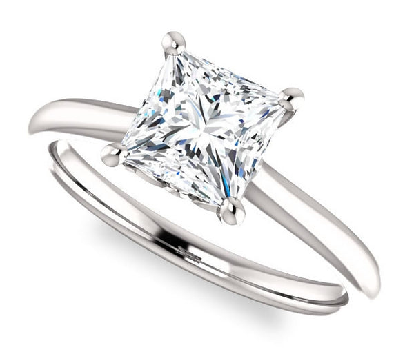 1.00ct (5.5mm) Princess Moissanite 14k White Gold Accented Solitaire Engagement Ring