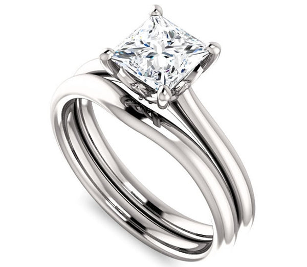 1.00ct (5.5mm) Princess Moissanite 14k White Gold Accented Solitaire Engagement Ring