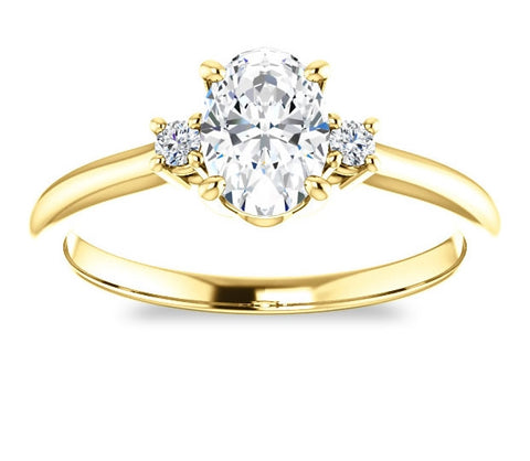 0.50ct (6.0x4.0mm) Oval Moissanite 14k Yellow Gold Engagement Ring with Brilliant Round Moissanite A