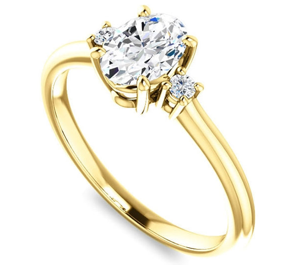 0.50ct (6.0x4.0mm) Oval Moissanite 14k Yellow Gold Engagement Ring with Brilliant Round Moissanite A