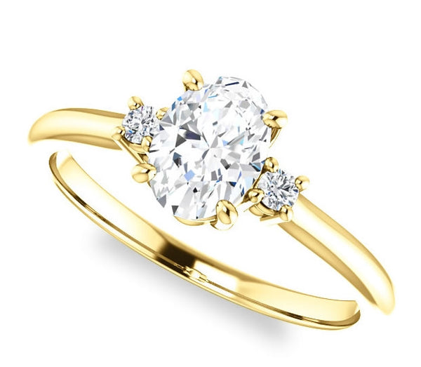 0.50ct (6.0x4.0mm) Oval Moissanite 14k Yellow Gold Engagement Ring with Brilliant Round Moissanite A