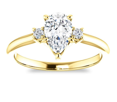 1.50ct (9.0x6.0mm) Pear Moissanite 14k Yellow Gold Engagement Ring with Brilliant Round Moissanite A